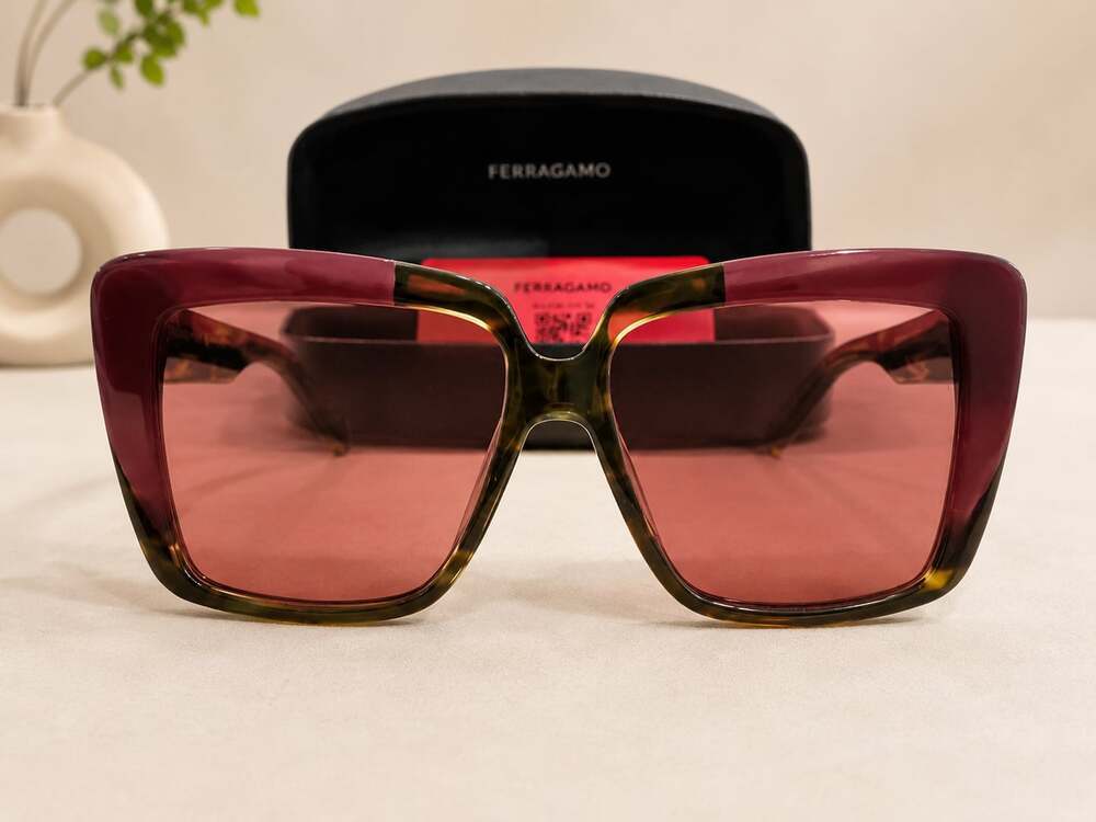 Salvatore Ferragamo SF1060SN Burgundy Tortoise Oversized Sunglasses Italy